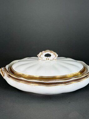Antique Haviland Limoges France Ironstone Covered Vegetable Tureen Gold Greek